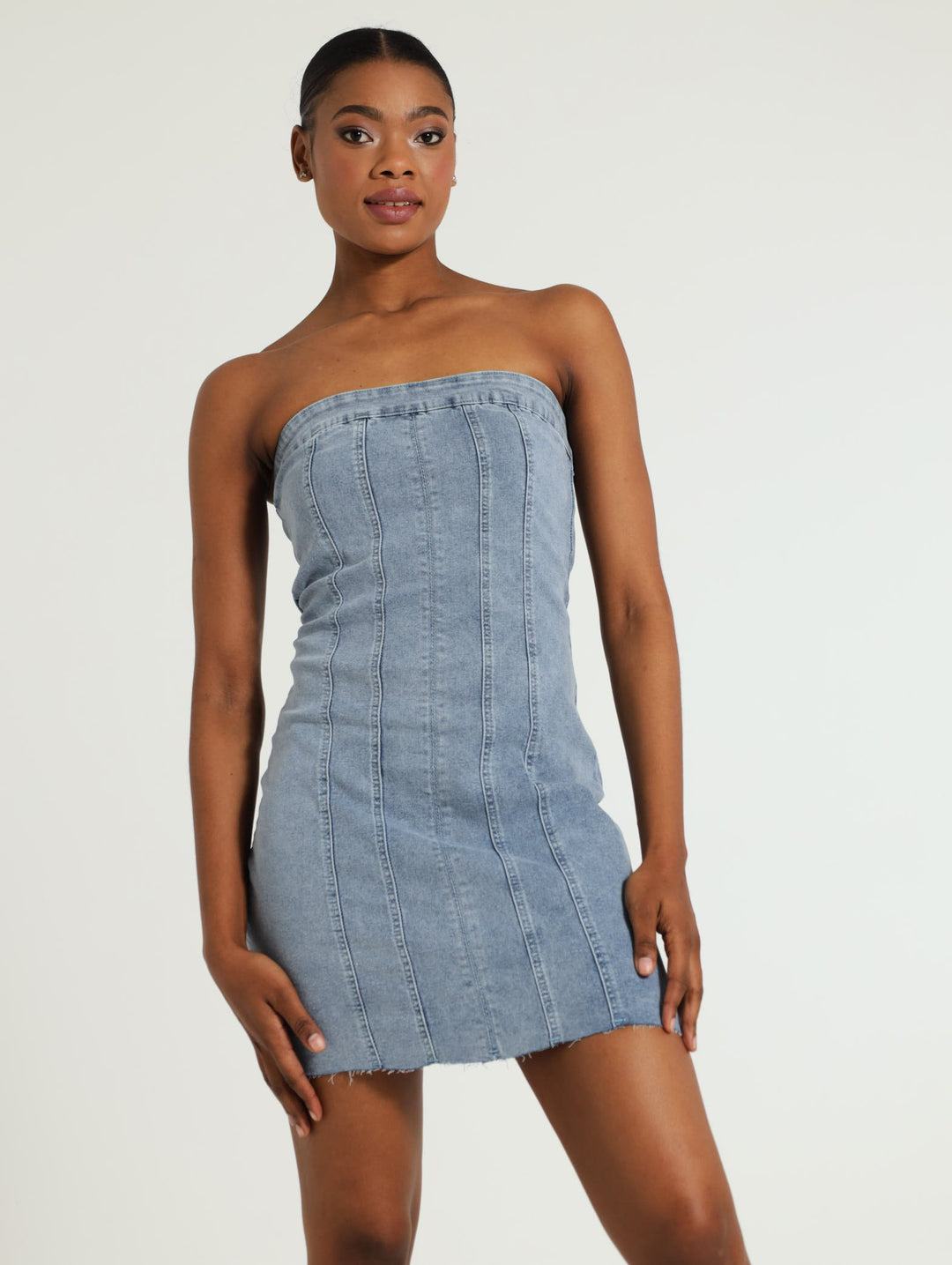 Boobtube Denim Bodycon Dress - Mid Blue