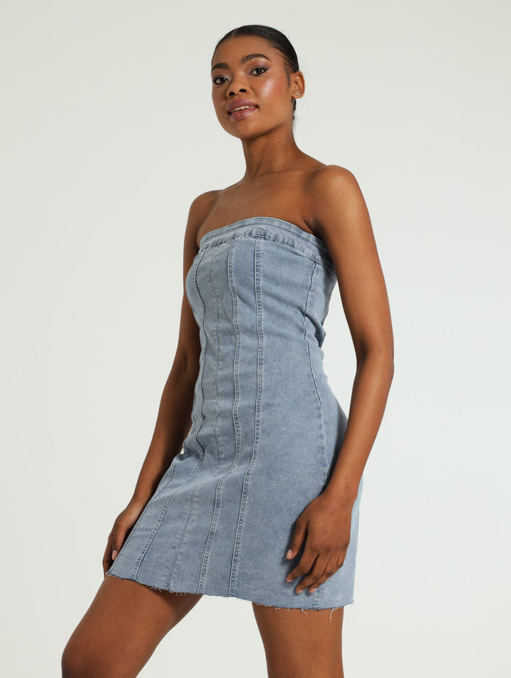 Boobtube Denim Bodycon Dress - Mid Blue