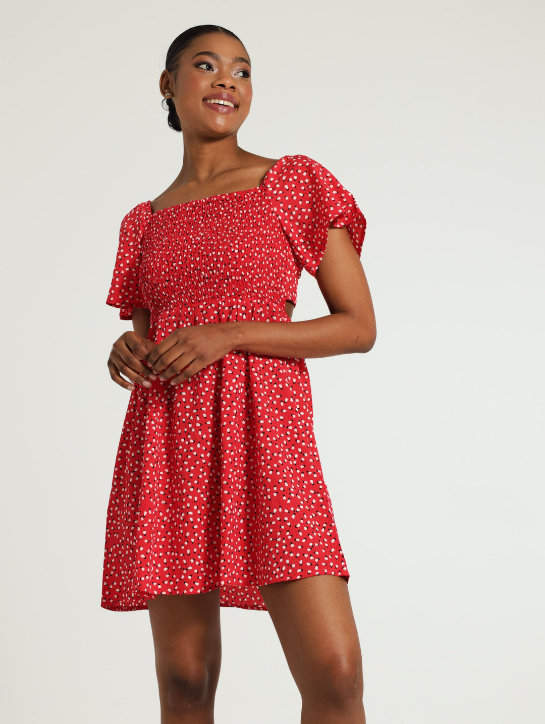 Pattern Smock Dress - Red