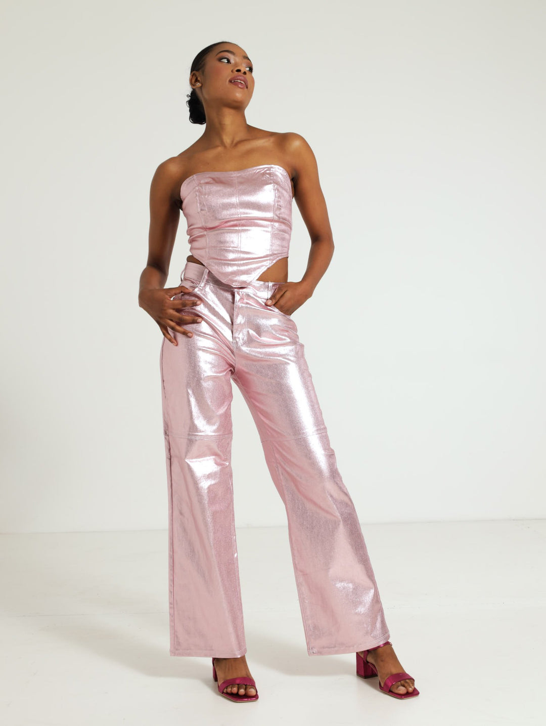 Metalic Corset Top - Pink