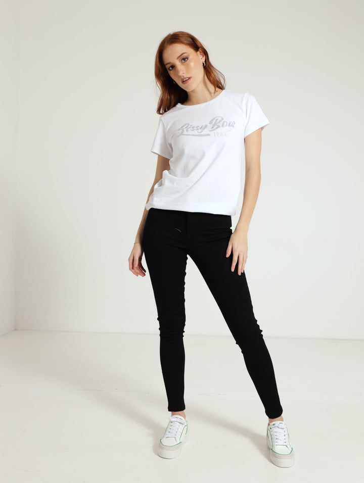 Tee With Diamante Logo - White
