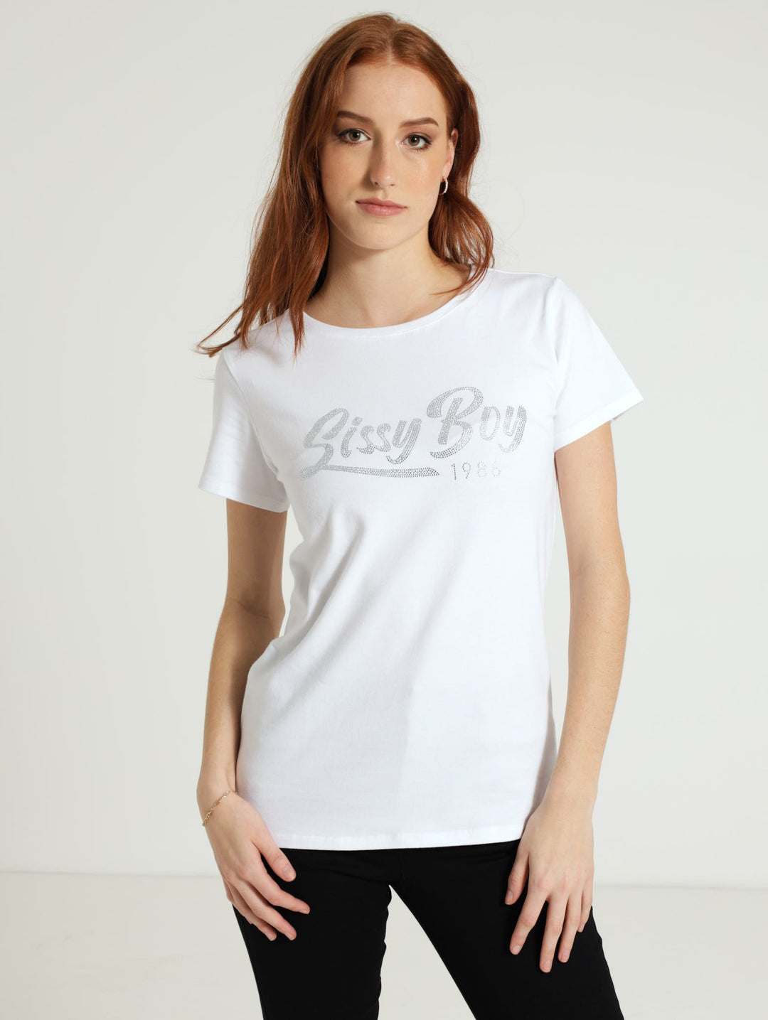Tee With Diamante Logo - White
