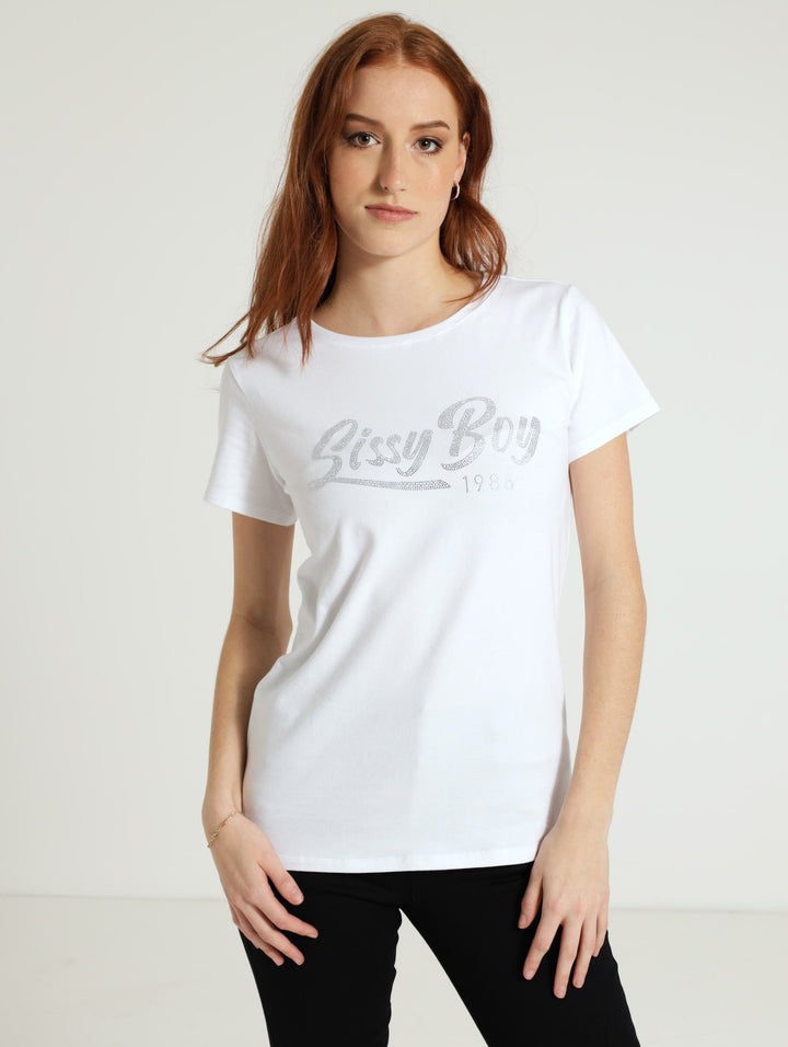 Tee With Diamante Logo - White