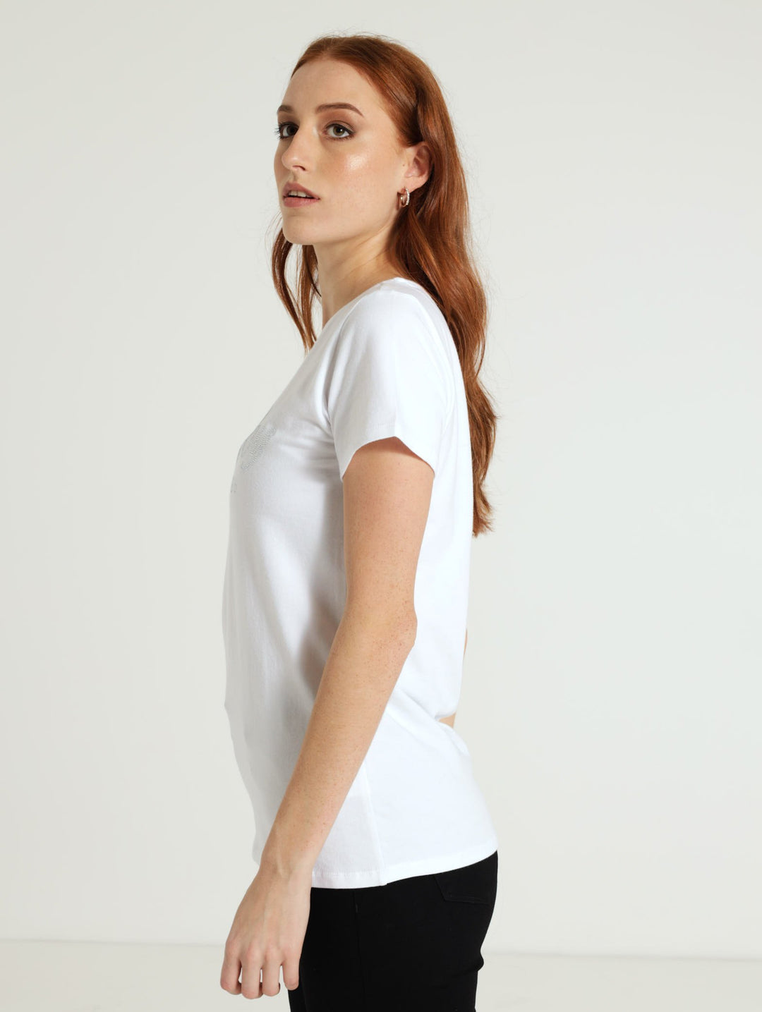 Tee With Diamante Logo - White