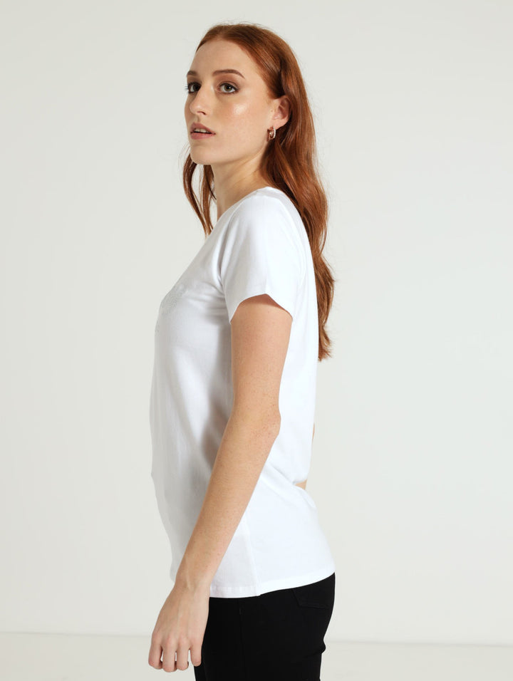 Tee With Diamante Logo - White