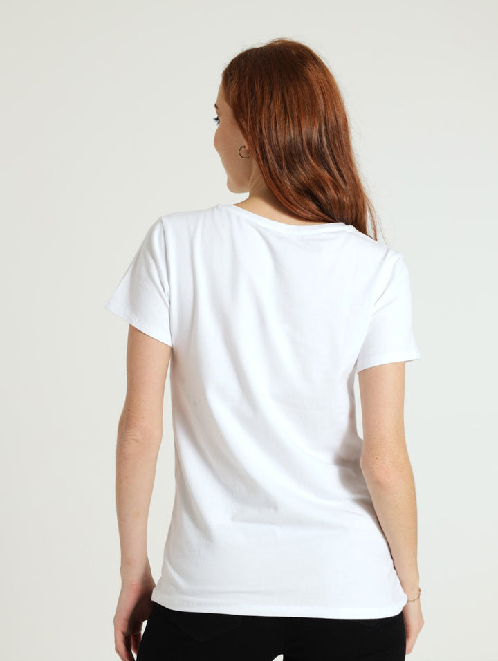 Tee With Diamante Logo - White