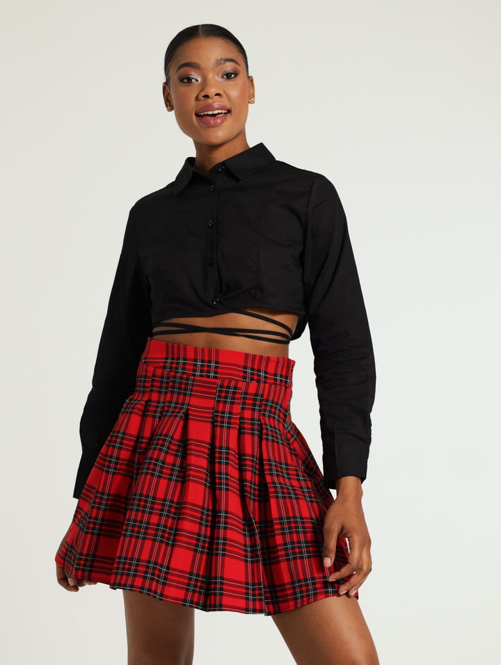 Tartin Pleated Skirt - Red