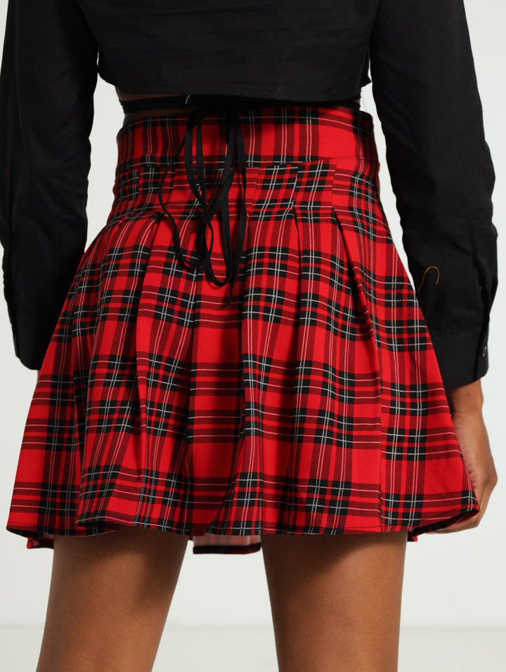 Tartin Pleated Skirt - Red