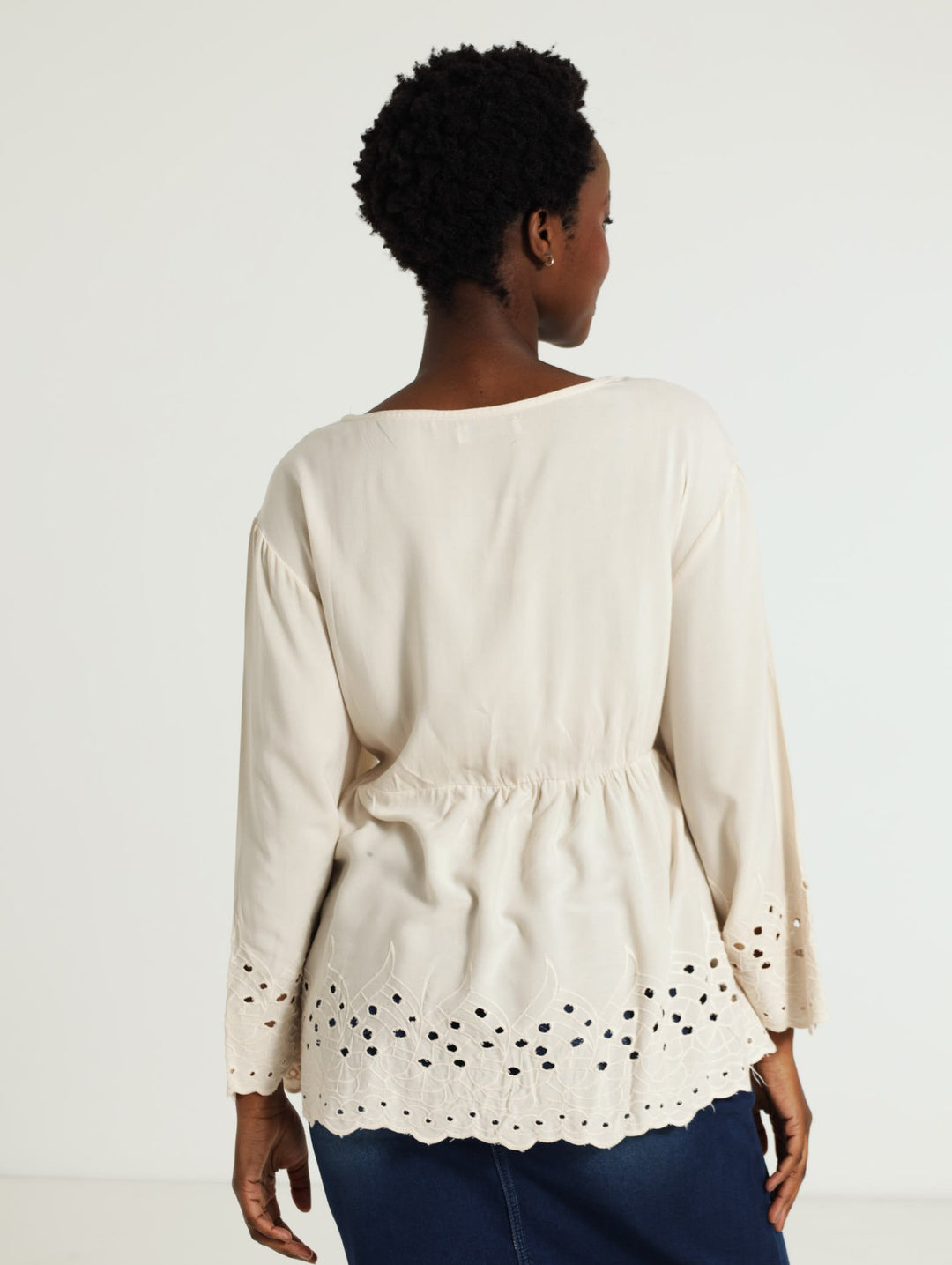 3/4 Sleeve V-Neck Boho Top - Light Stone