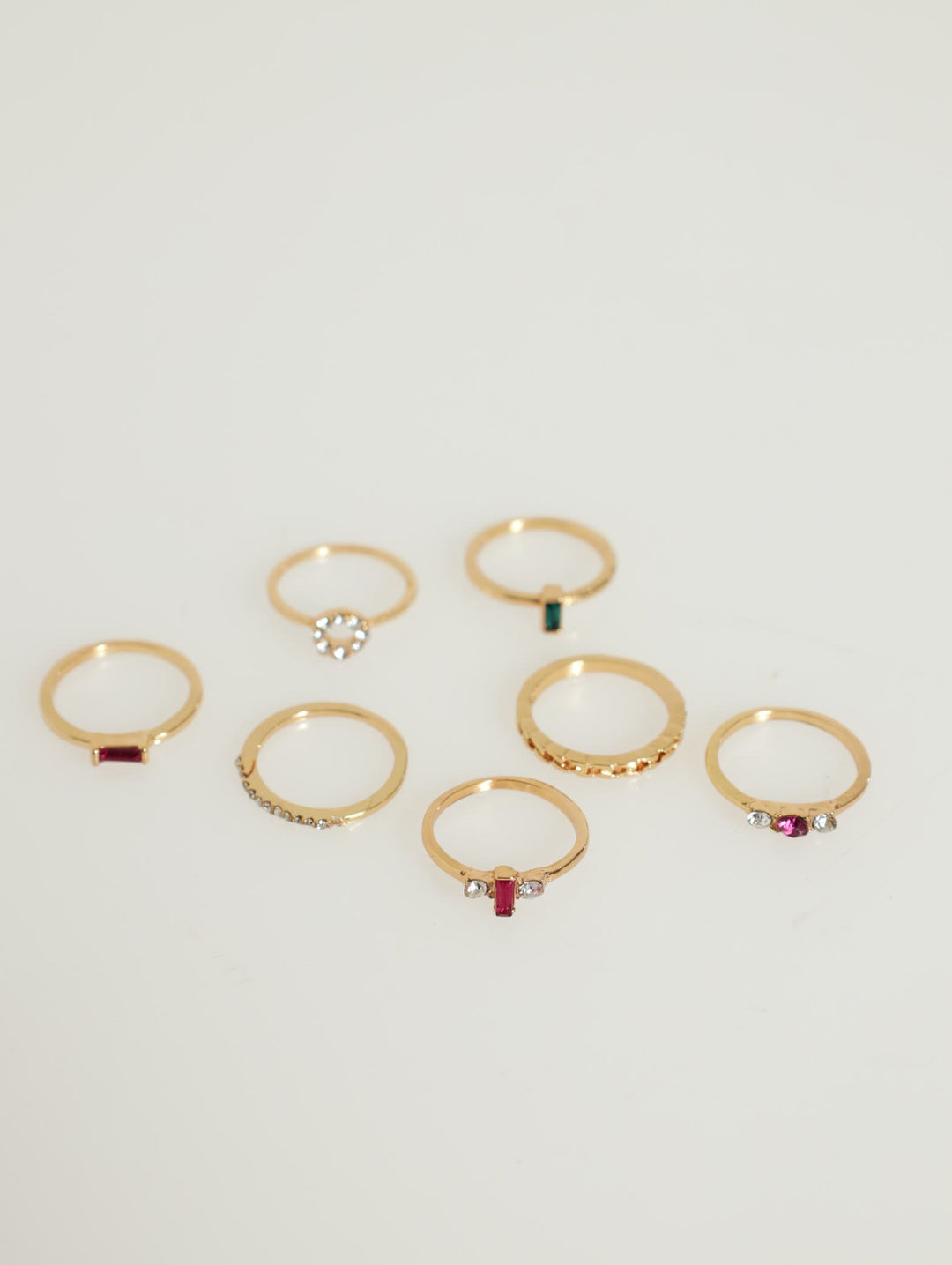 8 Pack Diamante And Geometric Ring Pack - Gold
