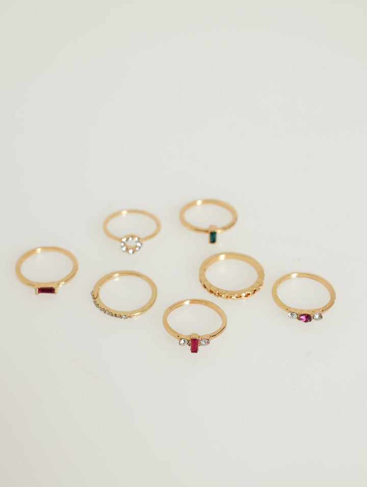 8 Pack Diamante And Geometric Ring Pack - Gold
