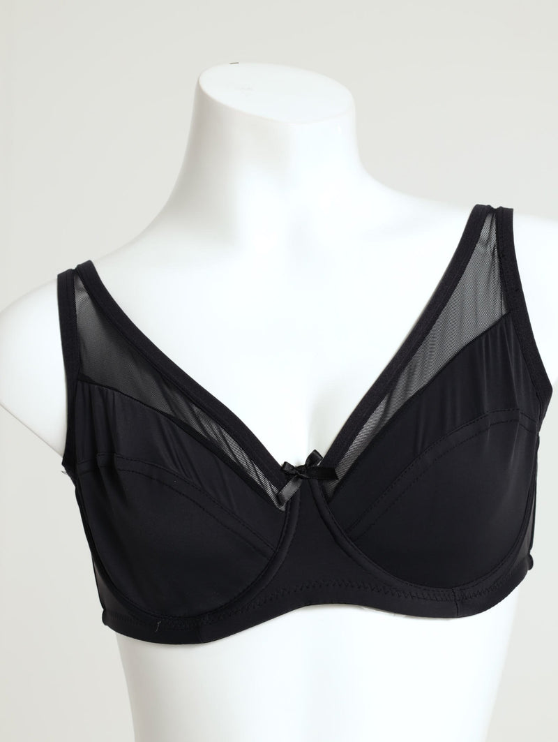 Minimiser Bra With Mesh Trim - Black