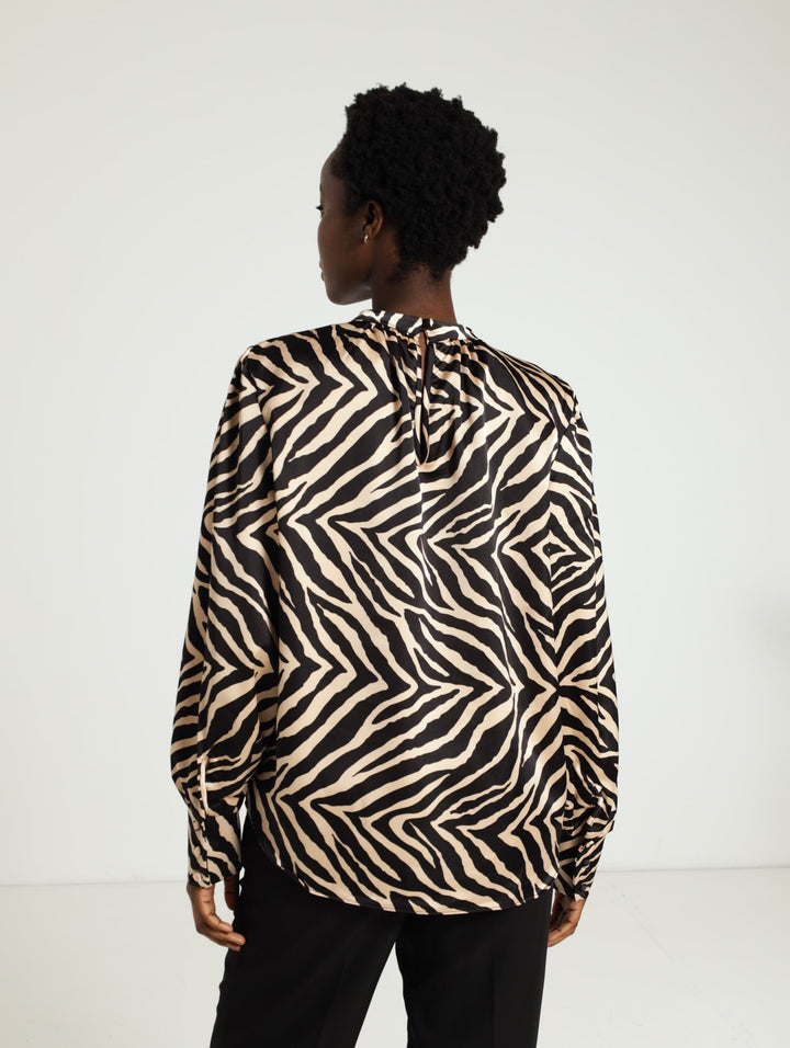 Zebra Satin Blouse - Black/Beige