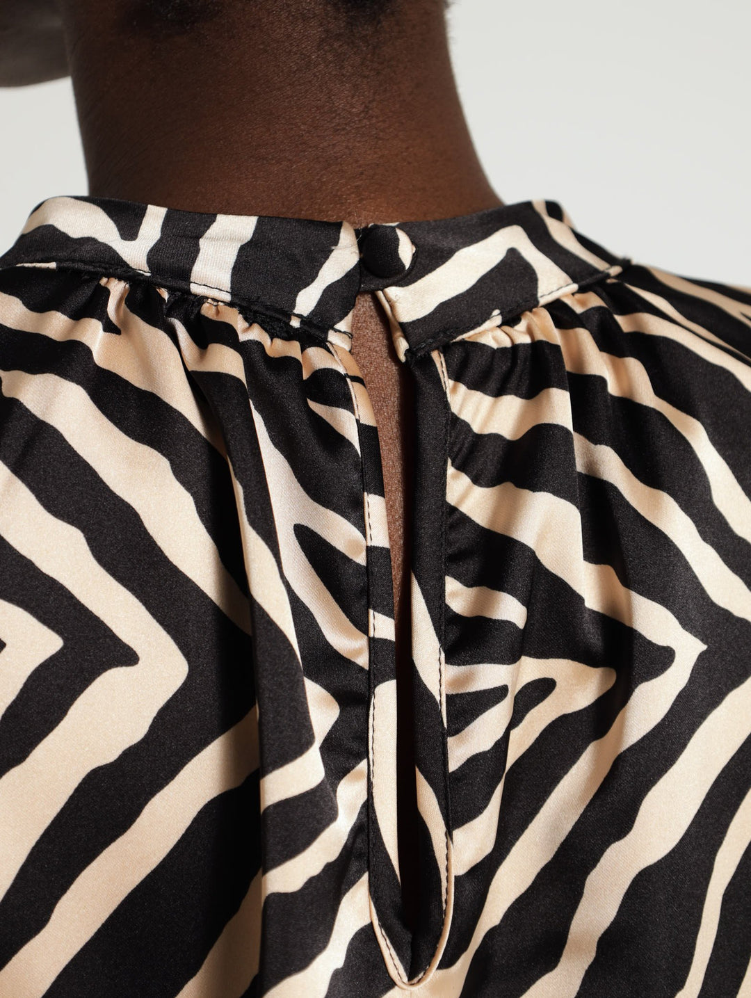 Zebra Satin Blouse - Black/Beige