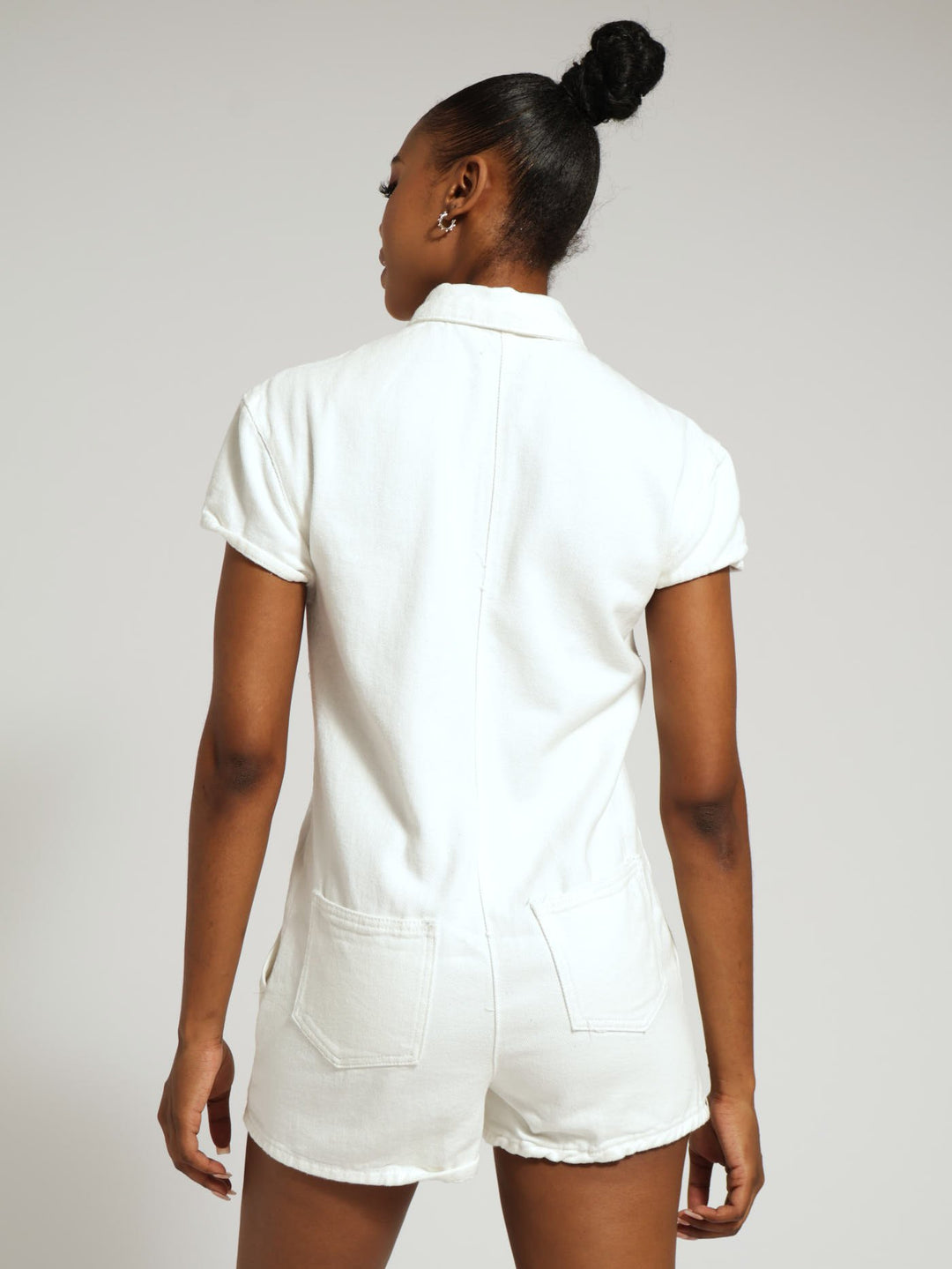 Boxy Denim Shorttall Playsuit - White