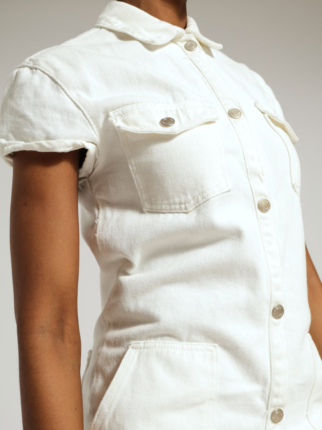 Boxy Denim Shorttall Playsuit - White