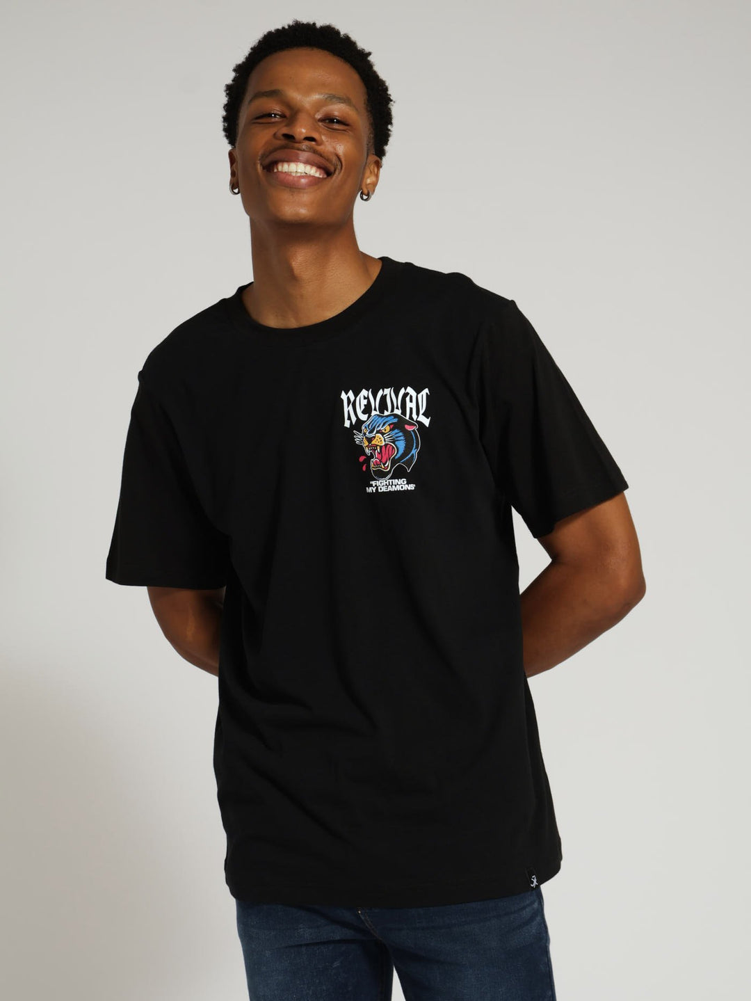 Growwwl Tiger Front & Back Print Tee - Black/White
