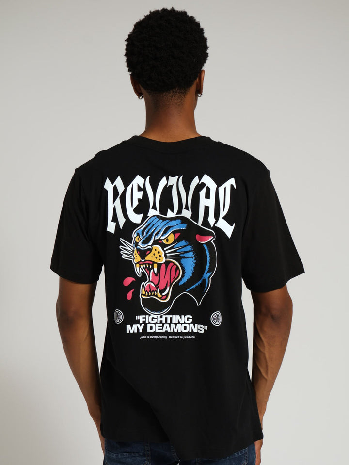 Growwwl Tiger Front & Back Print Tee - Black/White