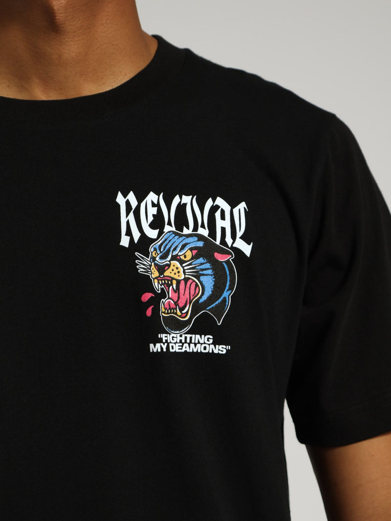 Growwwl Tiger Front & Back Print Tee - Black/White