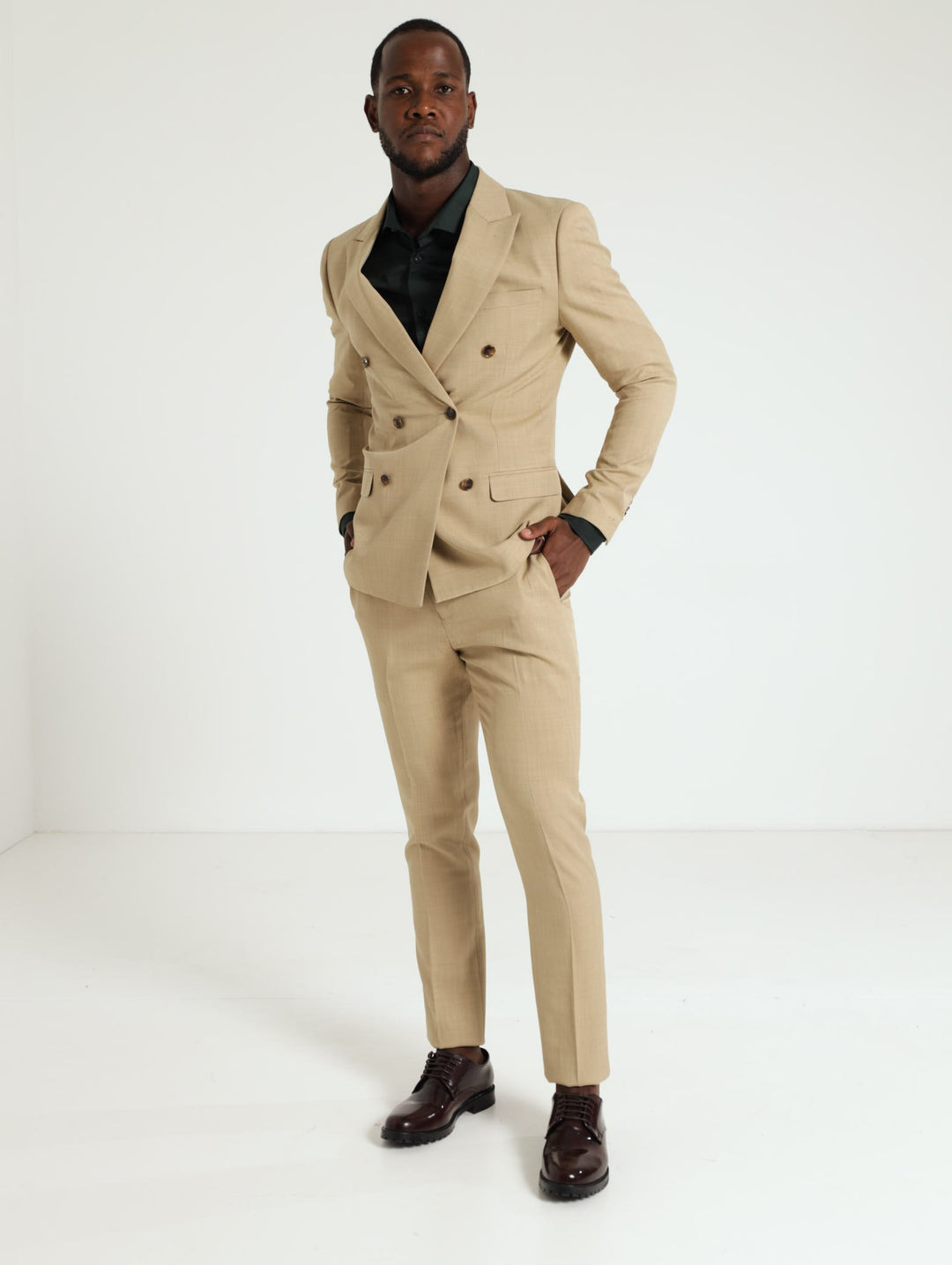 Double Breasted Suit Jacket - Tan