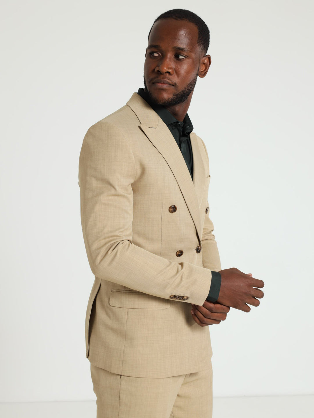 Double Breasted Suit Jacket - Tan