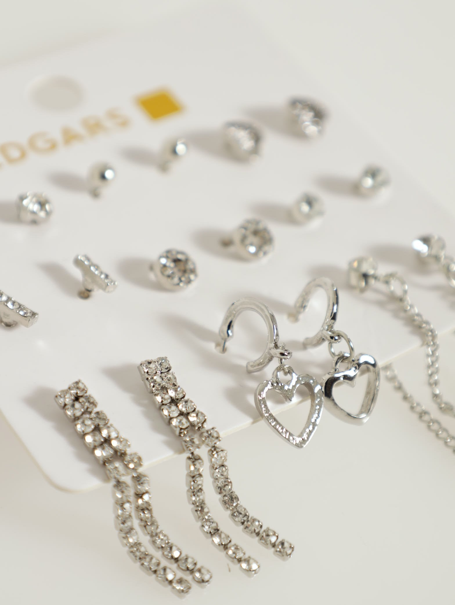 Ladies 9 Pack Heart And Hanging Diamante Earrings - Silver – Edgars