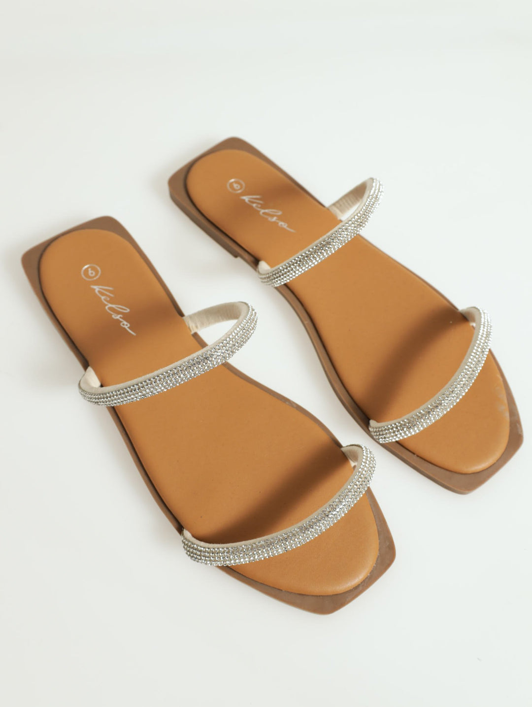 Mid Block Heel With Rhinestone Detail - Beige