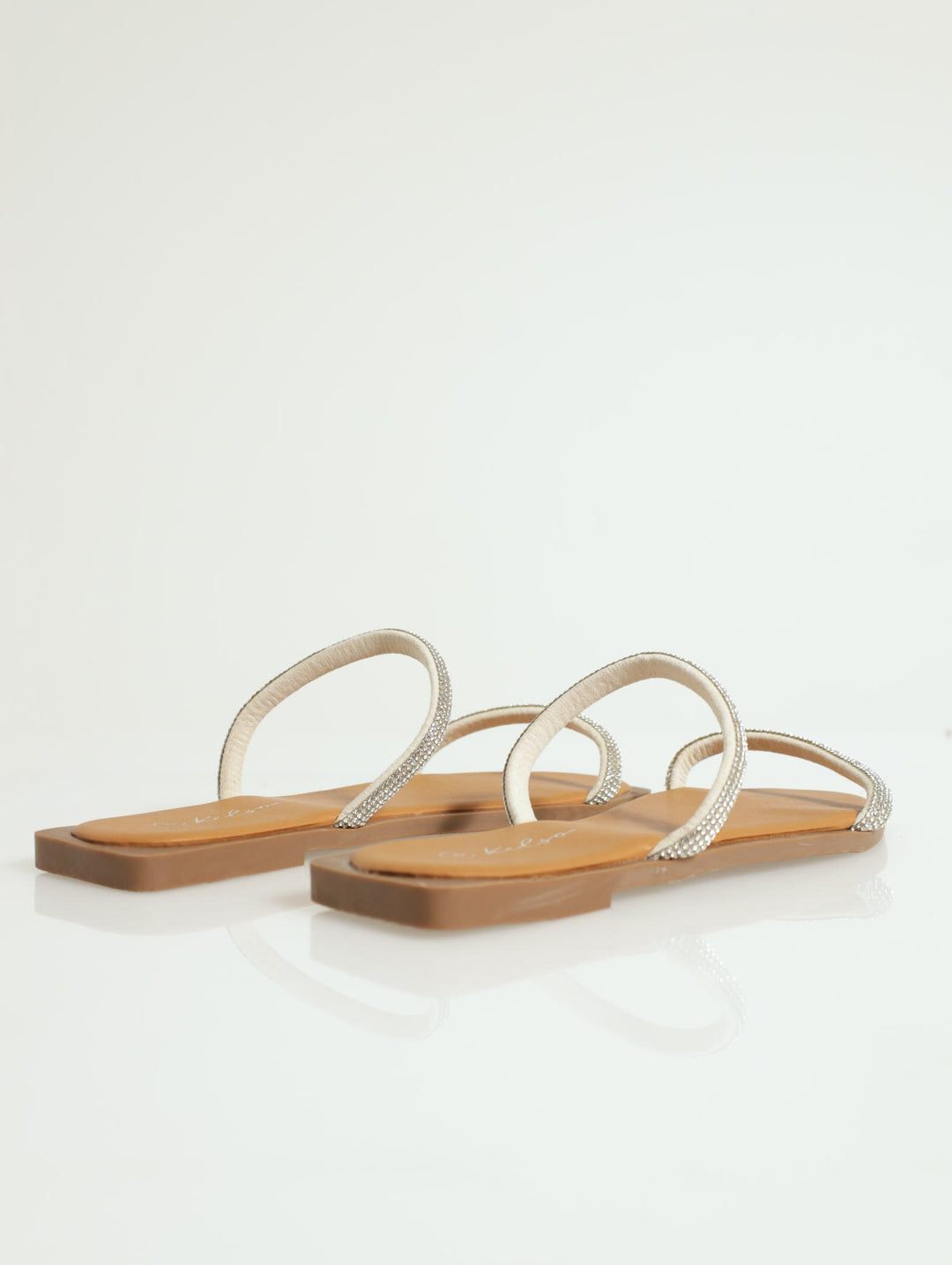 Mid Block Heel With Rhinestone Detail - Beige