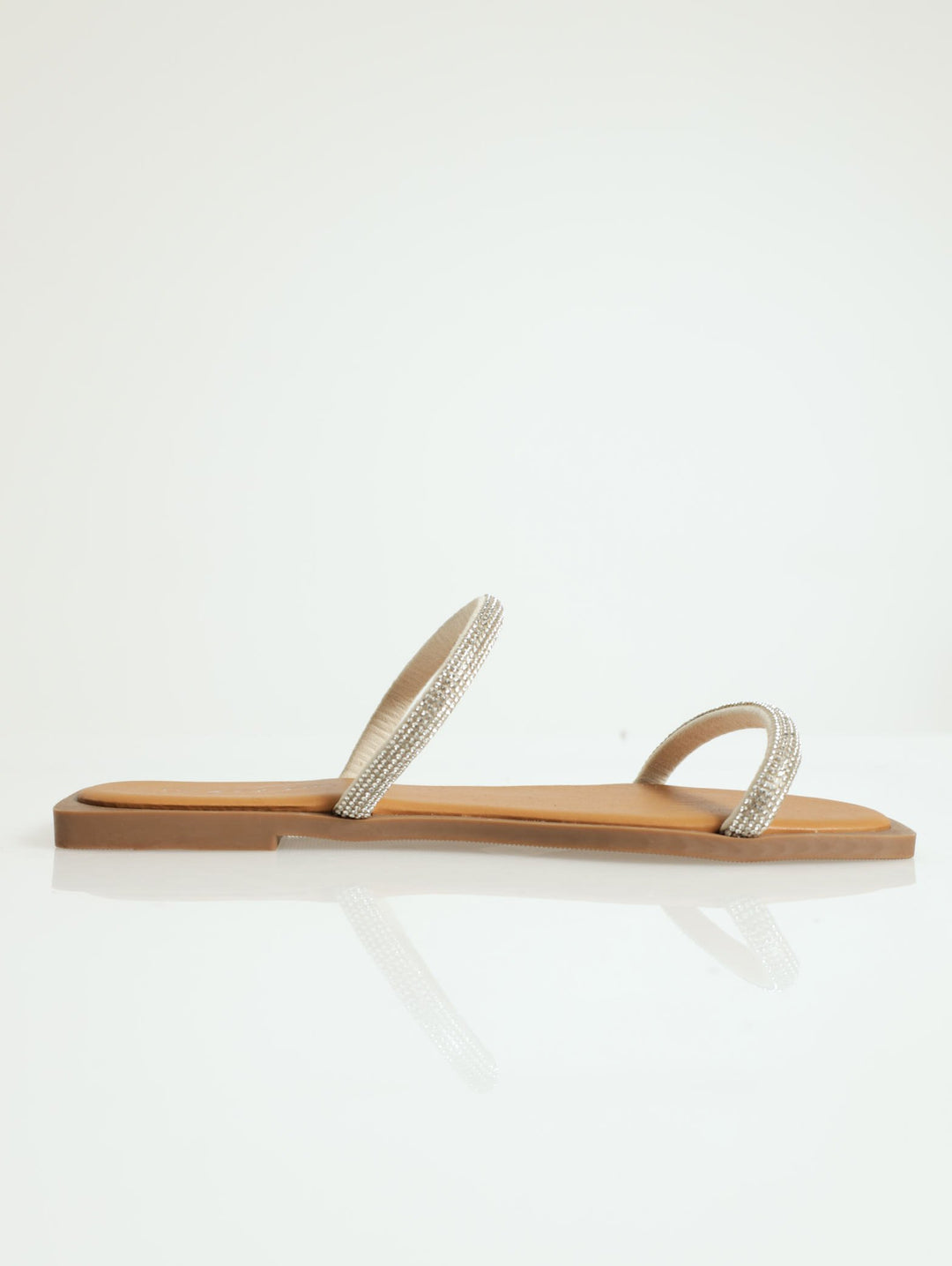 Mid Block Heel With Rhinestone Detail - Beige