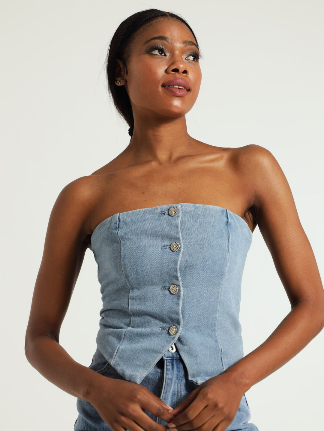 Denim Corset Top - Mid Blue