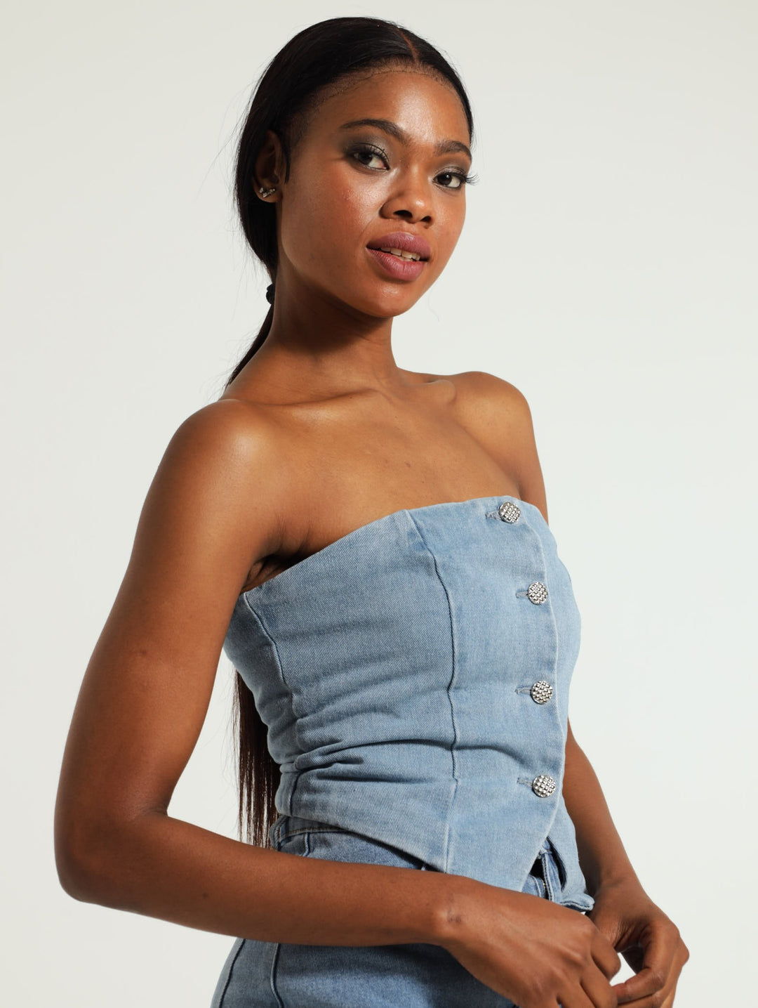 Denim Corset Top - Mid Blue