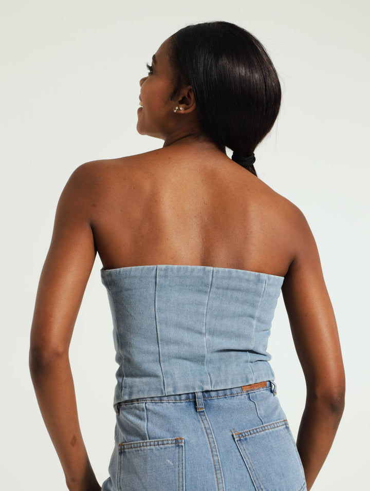 Denim Corset Top - Mid Blue