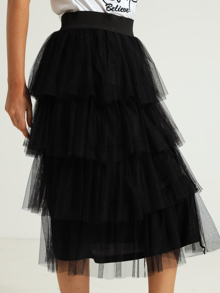 Rara Tiered Midi Skirt - Black