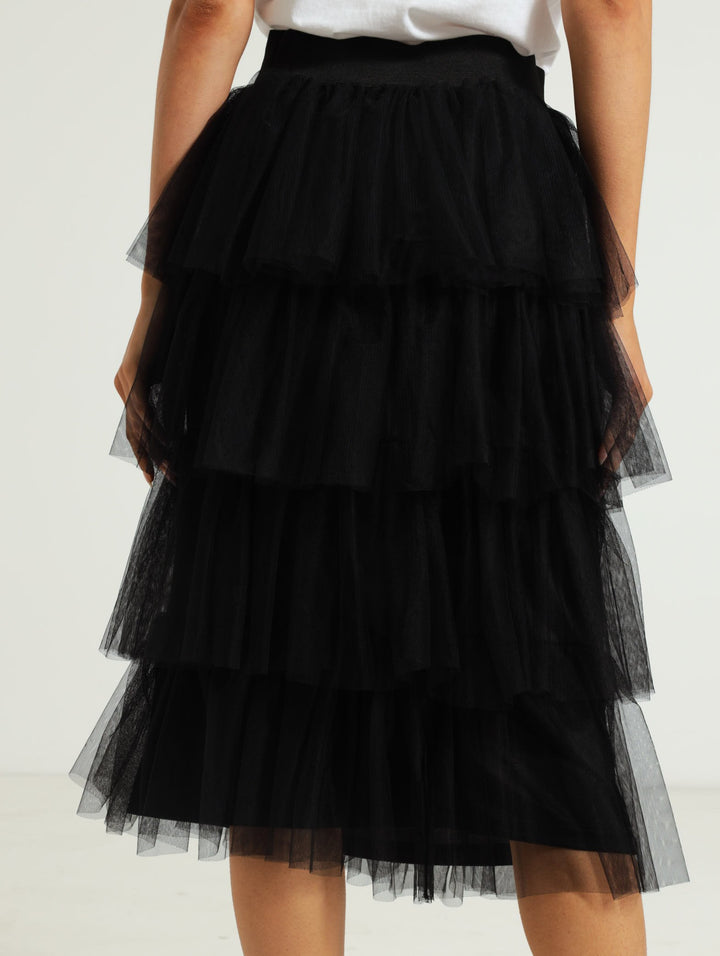 Rara Tiered Midi Skirt - Black