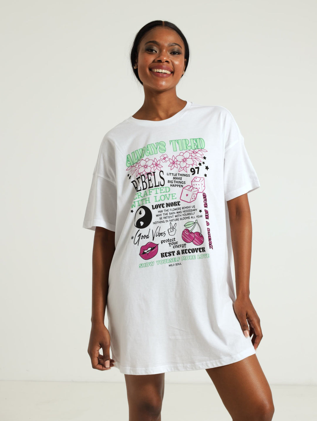 Angie Oversize Tee  Sleepshirt - White