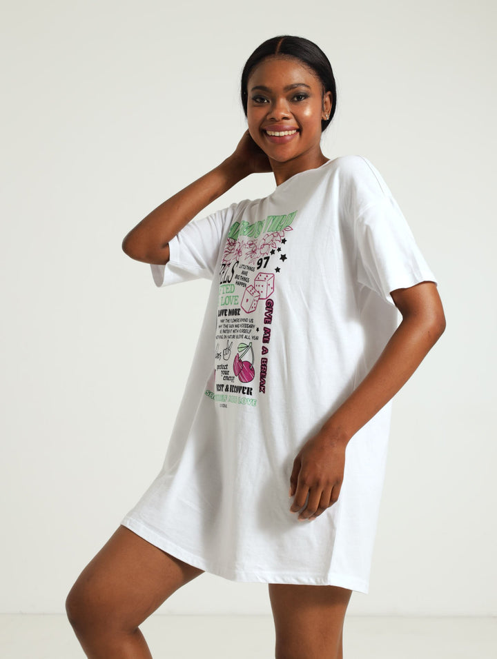 Angie Oversize Tee  Sleepshirt - White