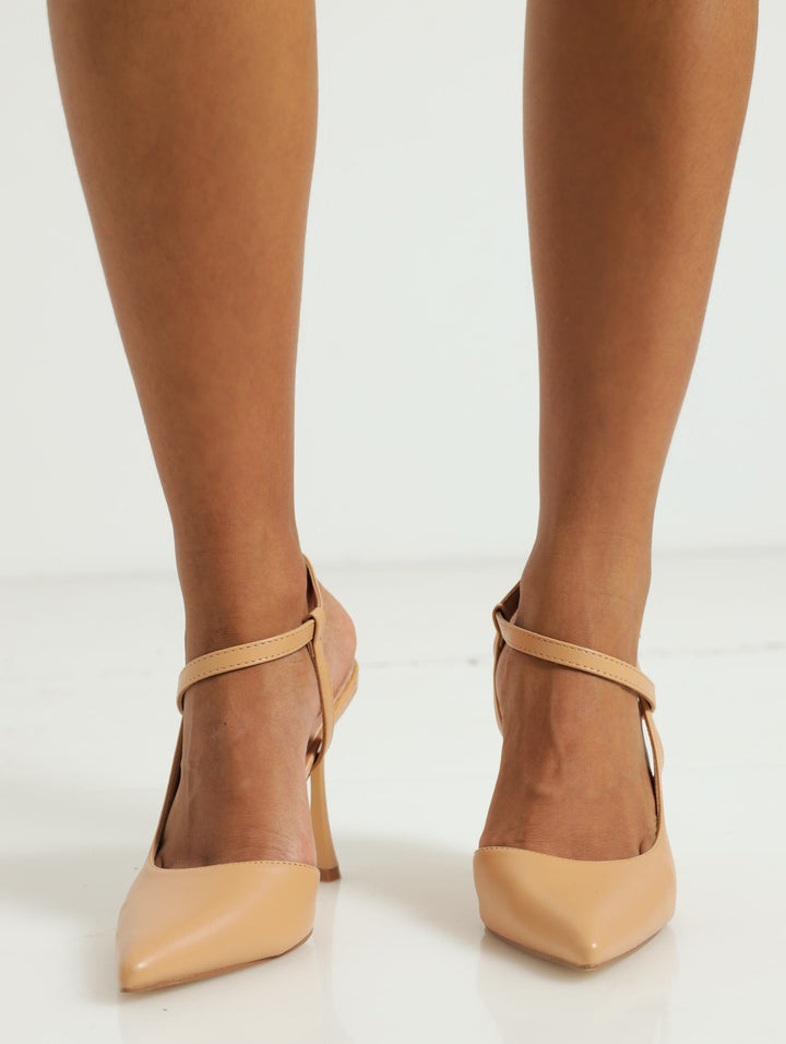 Detailed Strap Slingback Stilleto Heel - Natural