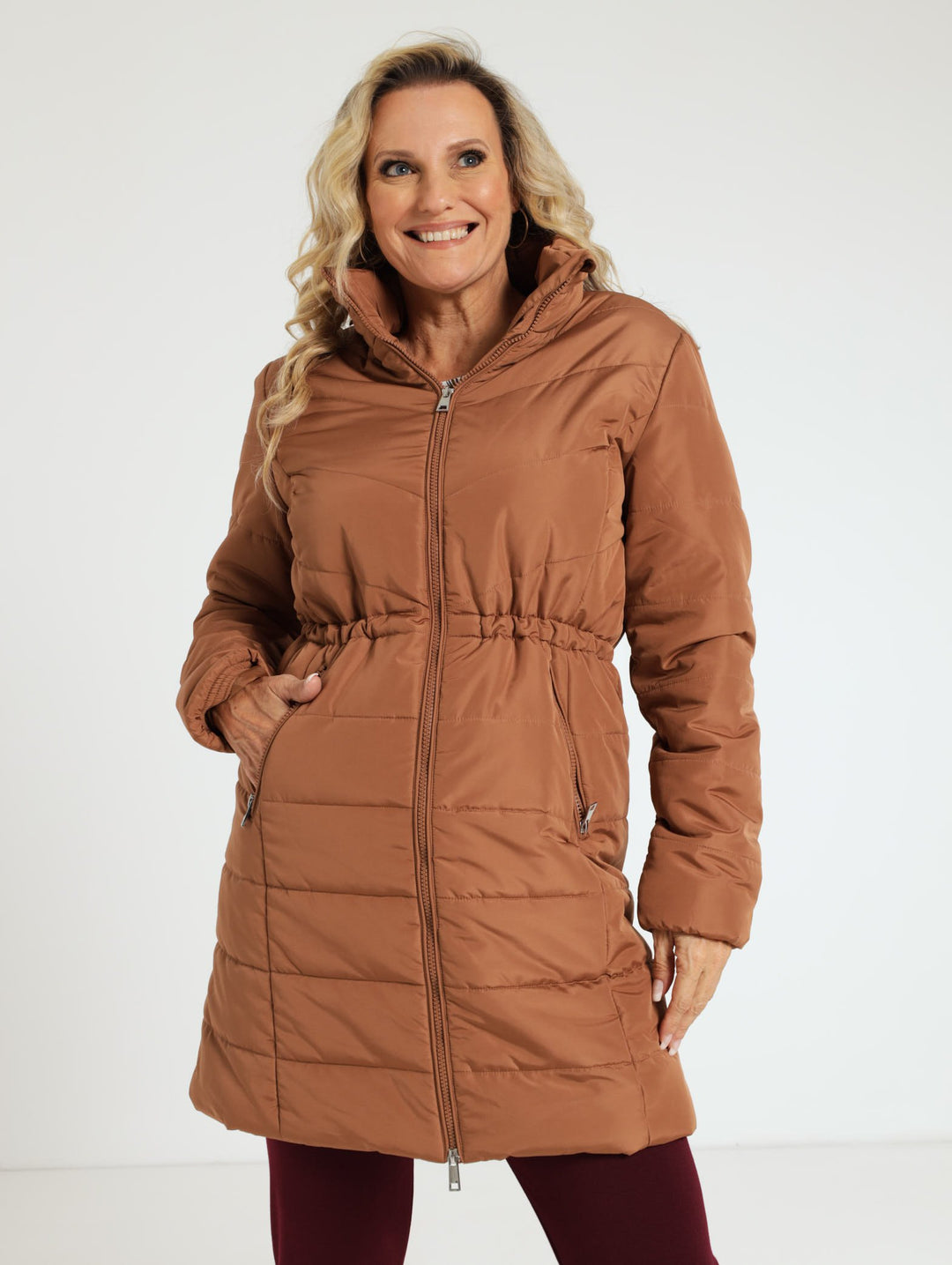 Long Quilted Puffer Jacket - Camel