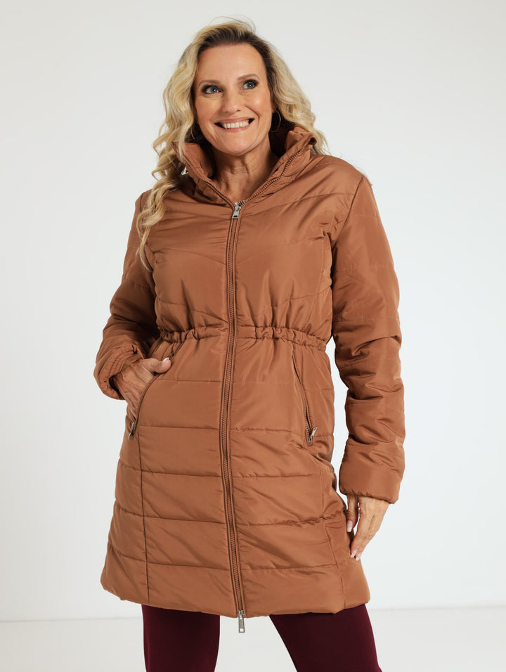 Long Quilted Puffer Jacket - Camel