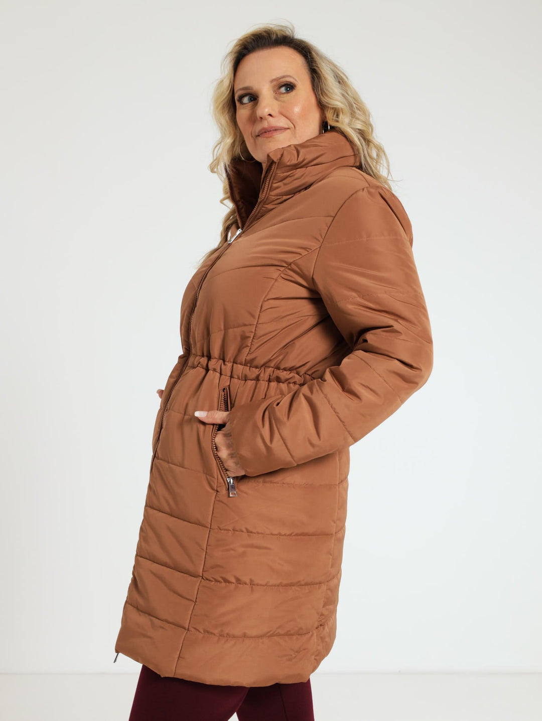 Long Quilted Puffer Jacket - Camel