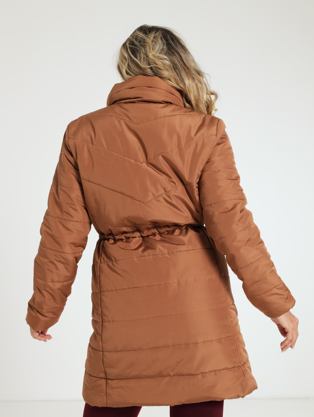 Long Quilted Puffer Jacket - Camel
