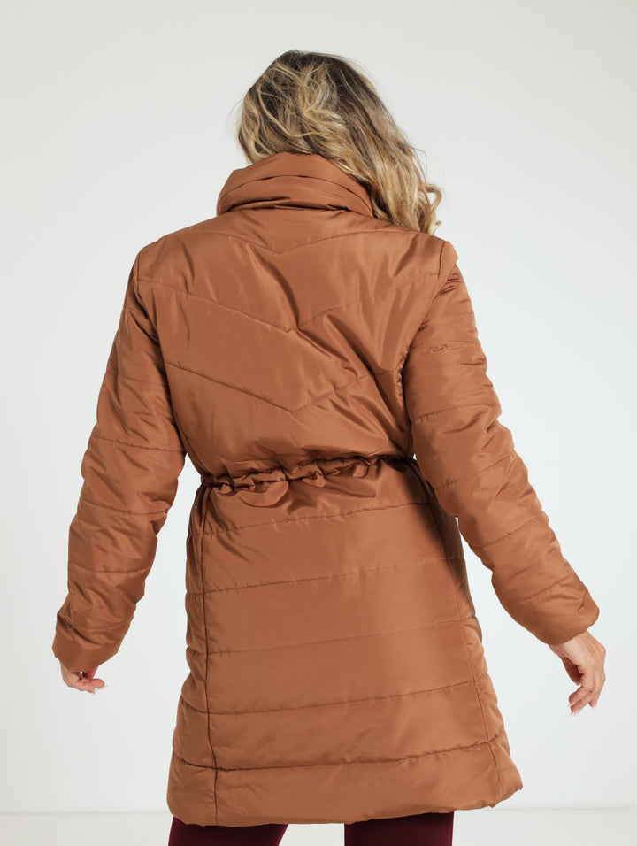 Long Quilted Puffer Jacket - Camel