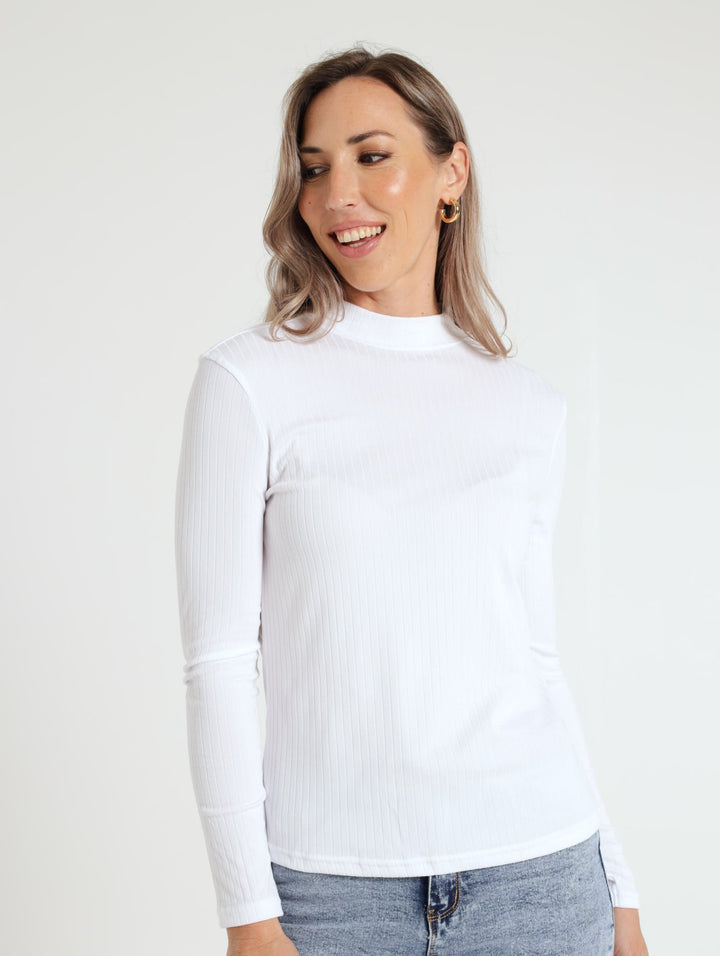 Long Sleeve Turtle Neck Top - White