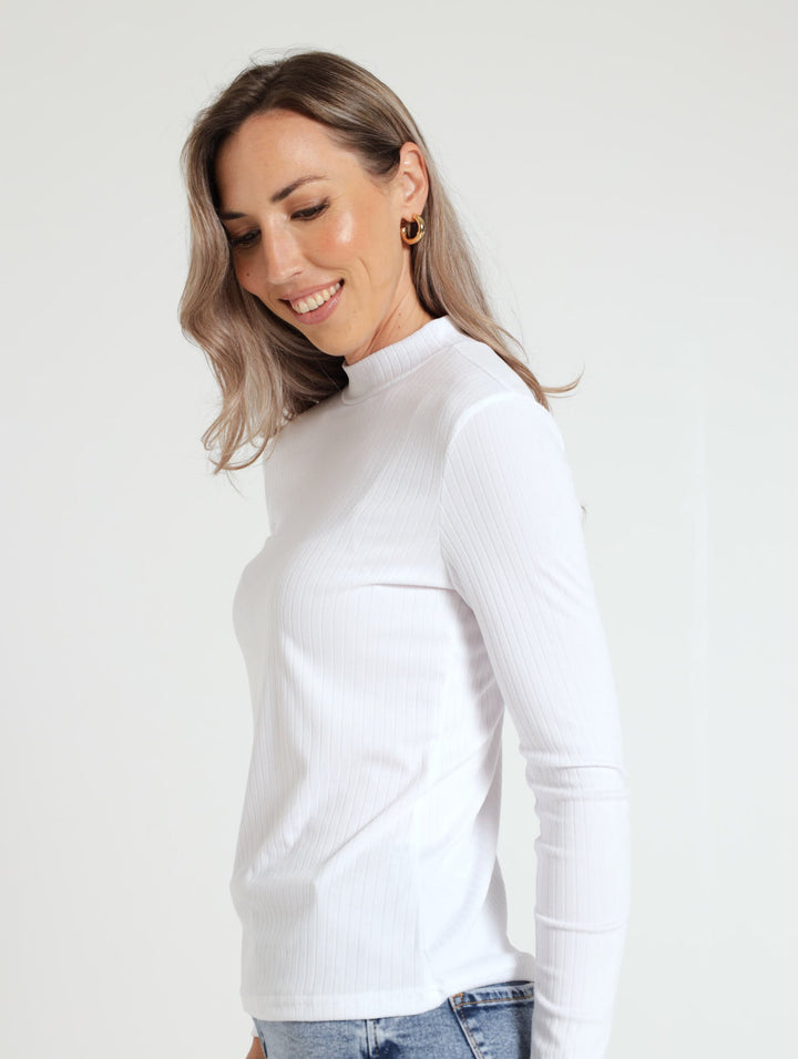 Long Sleeve Turtle Neck Top - White