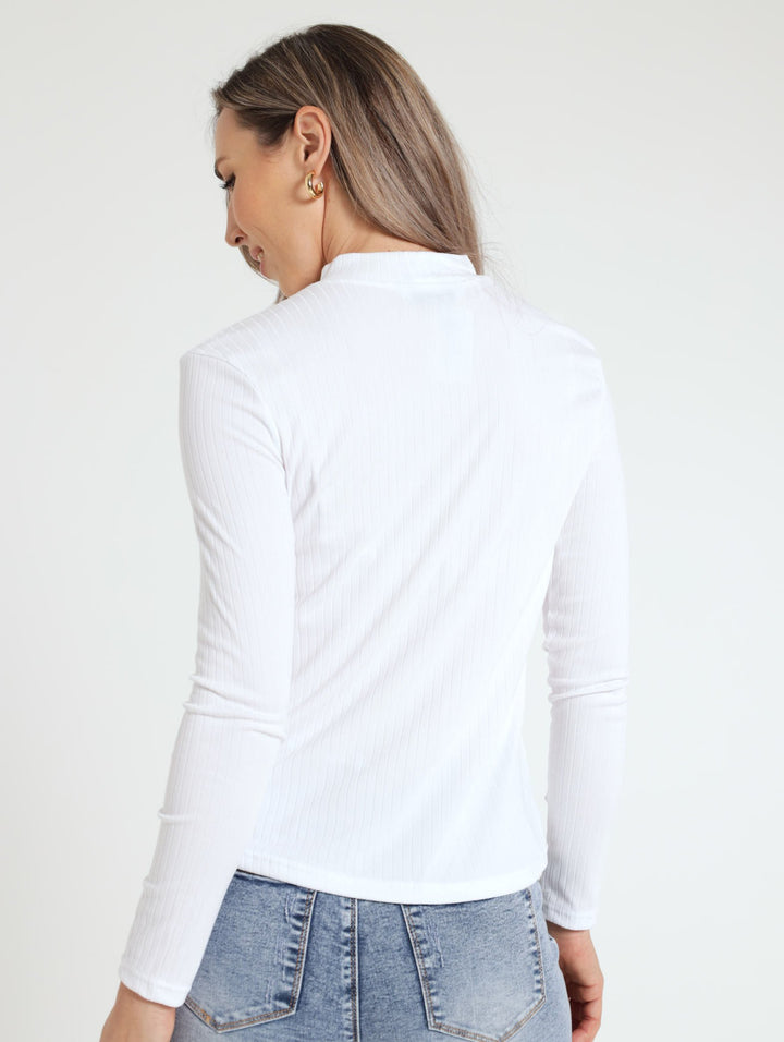 Long Sleeve Turtle Neck Top - White