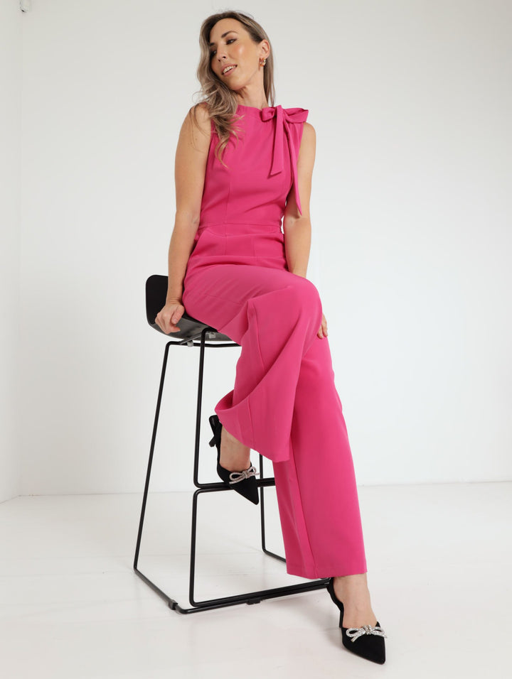 Ladies Tie Neck Jumpsuit - Pink