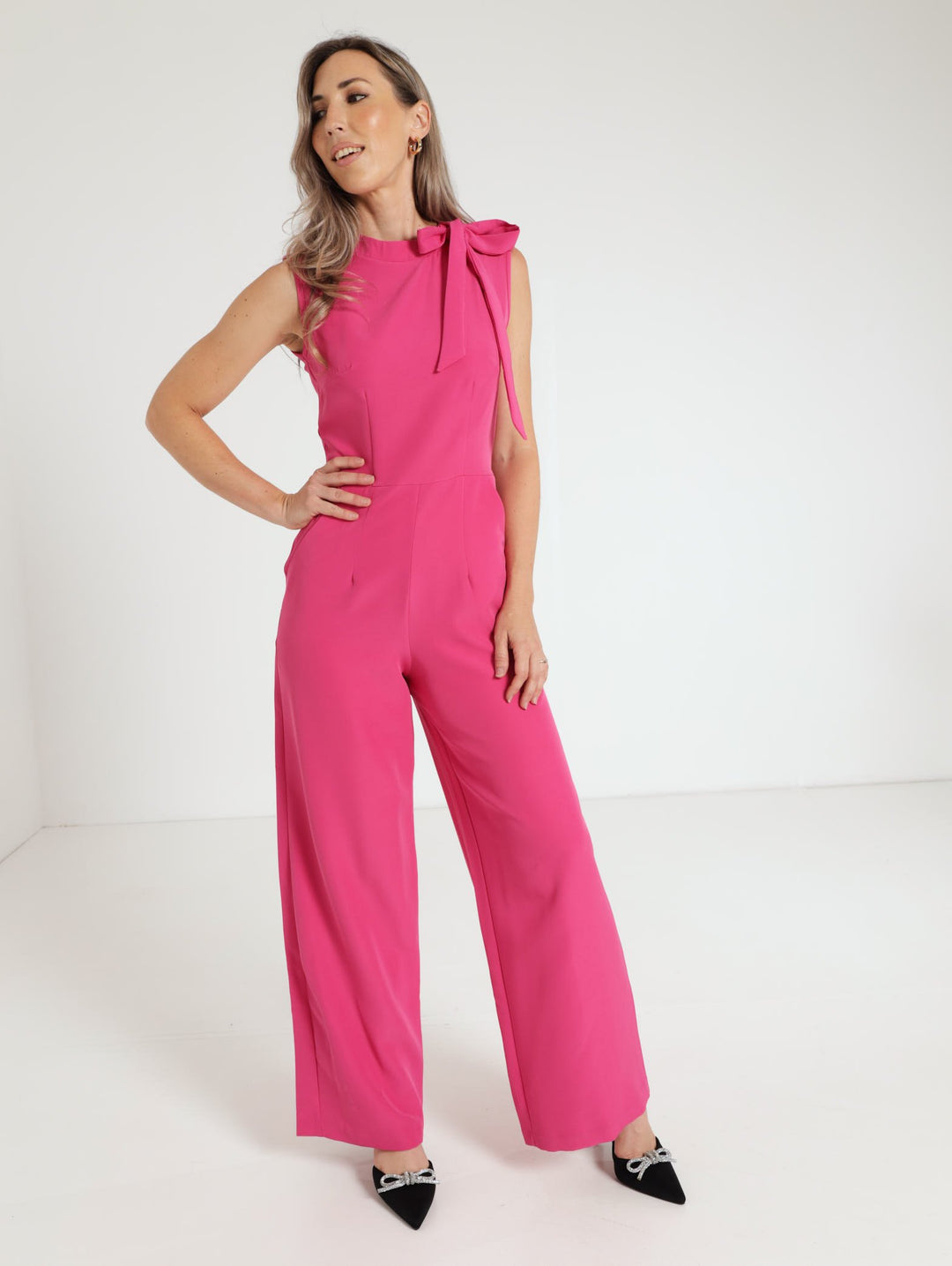 Ladies Tie Neck Jumpsuit - Pink