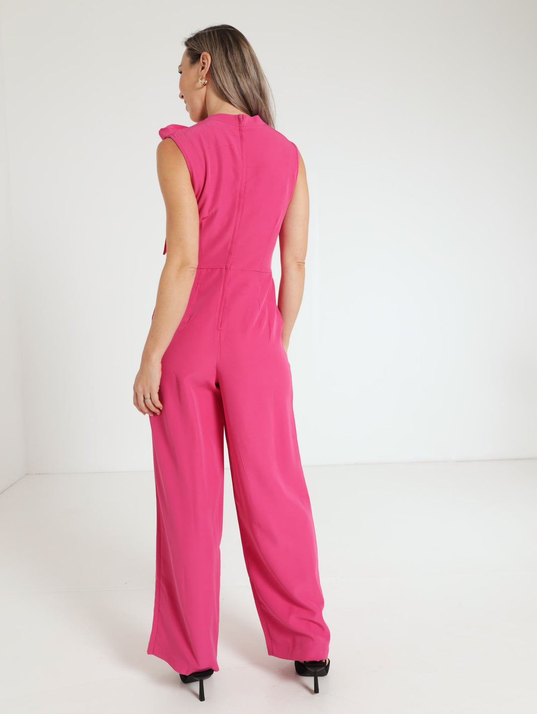Ladies Tie Neck Jumpsuit - Pink
