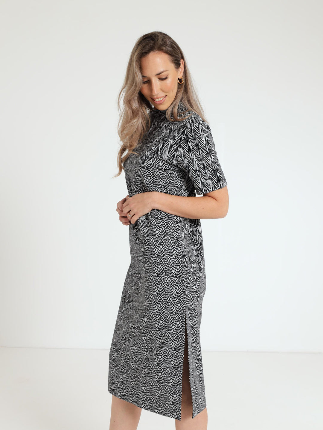 Turtle Tube Jacquard Zebra Dress - Black/White