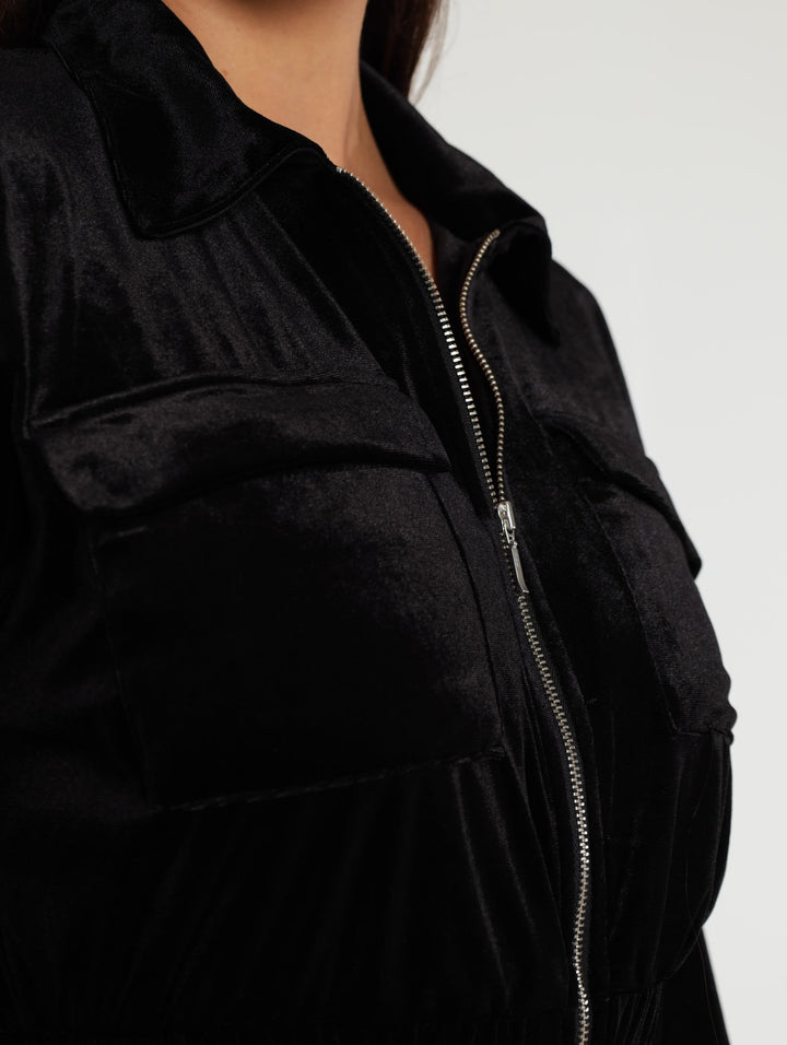 Velvet Tracksuit Top - Black